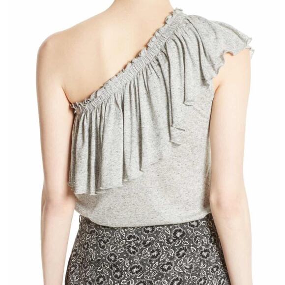 Rebecca Taylor Women's Grey Melan Jersey Knit One-Shoulder Ruffle Top sz M - Picture 5 of 7